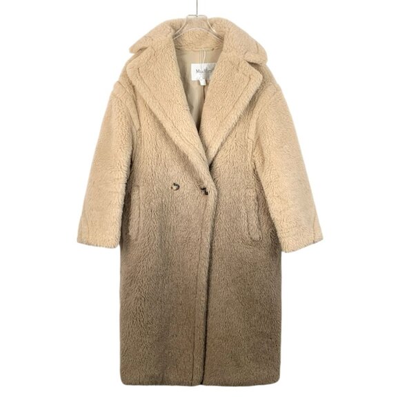 Max Mara Beige Teddy Coat Womens Long Double-Breasted Wool Blend Made In Italy W - Picture 1 of 7